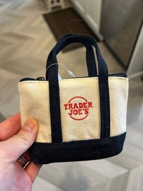 Trader Joe's Cream and Navy Micro Tote with Grocery Bag